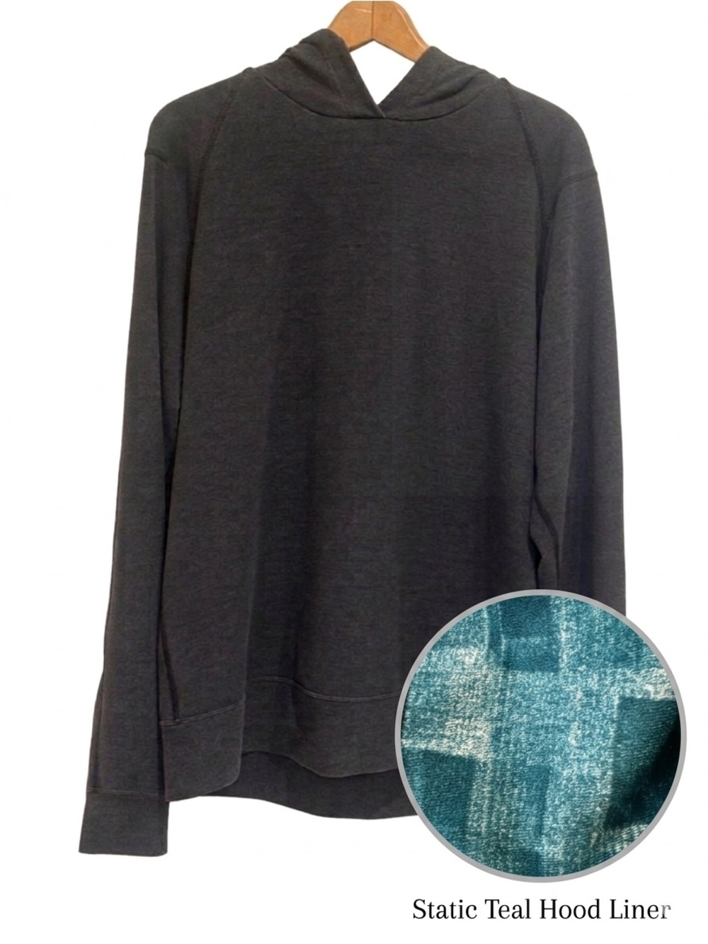 lululemon Men’s Metal Vent Tech Hoodie Charcoal Grey Static Teal Silverescent L